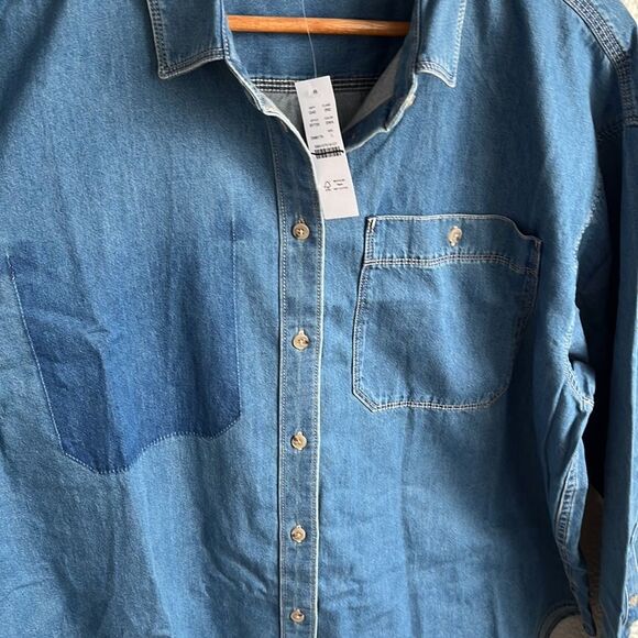 J Crew Relaxed Chambray Denim Button Down Shirt Womens Large Shadow Pocket - Picture 4 of 9